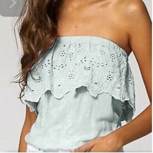 YOUNG FABULOUS & BROKE CAICOS MINT GREEN EYELET STRAPLESS TOP
